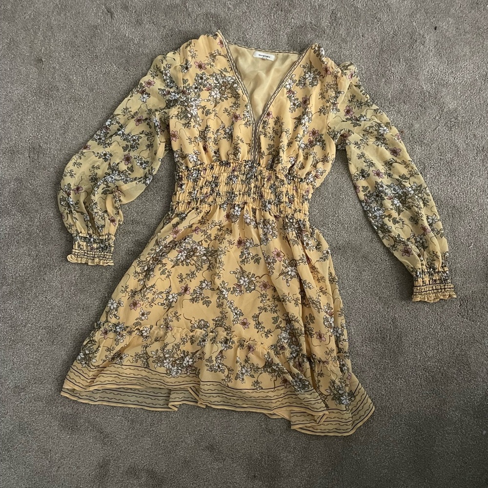 Yellow, floral, long sleeve dress